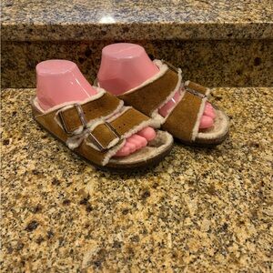 Birkenstock Arizona Sherpa Wool Lined Sandals Tan Suede size 39 US 8-8.5 N Smoke